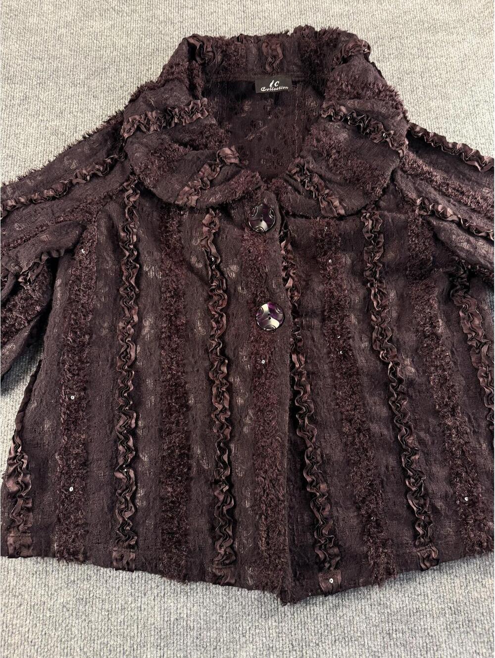 VTG ic Collection Textured Button-Up‎ Jacket Ruffles Lace Gothic Whimsigoth - Picture 2 of 8